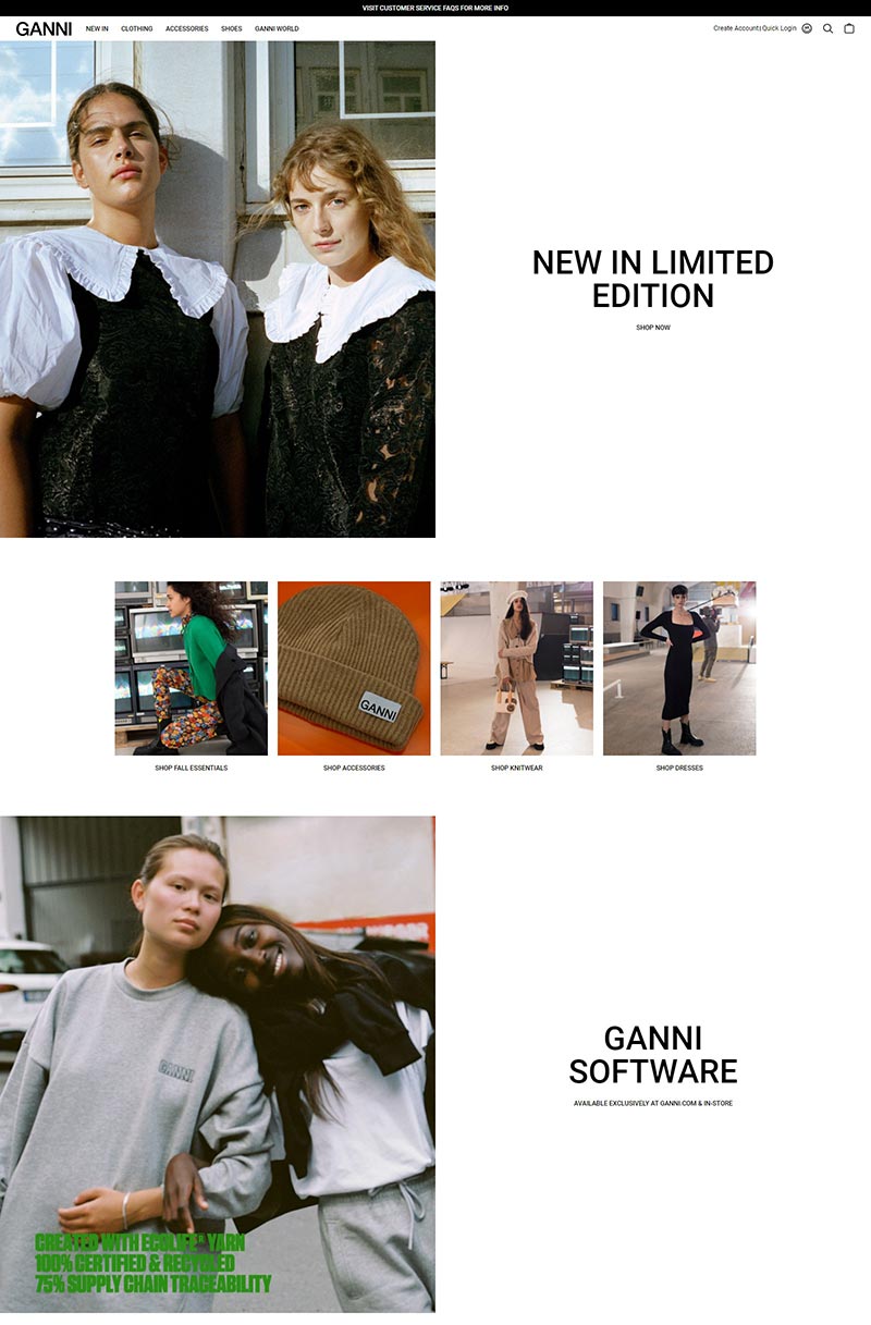 Ganni 丹麦时尚休闲女装品牌网站