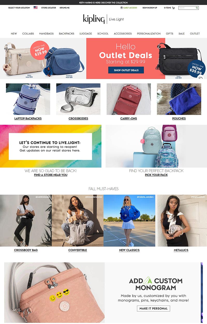 Kipling  比利时休闲时尚箱包品牌网站