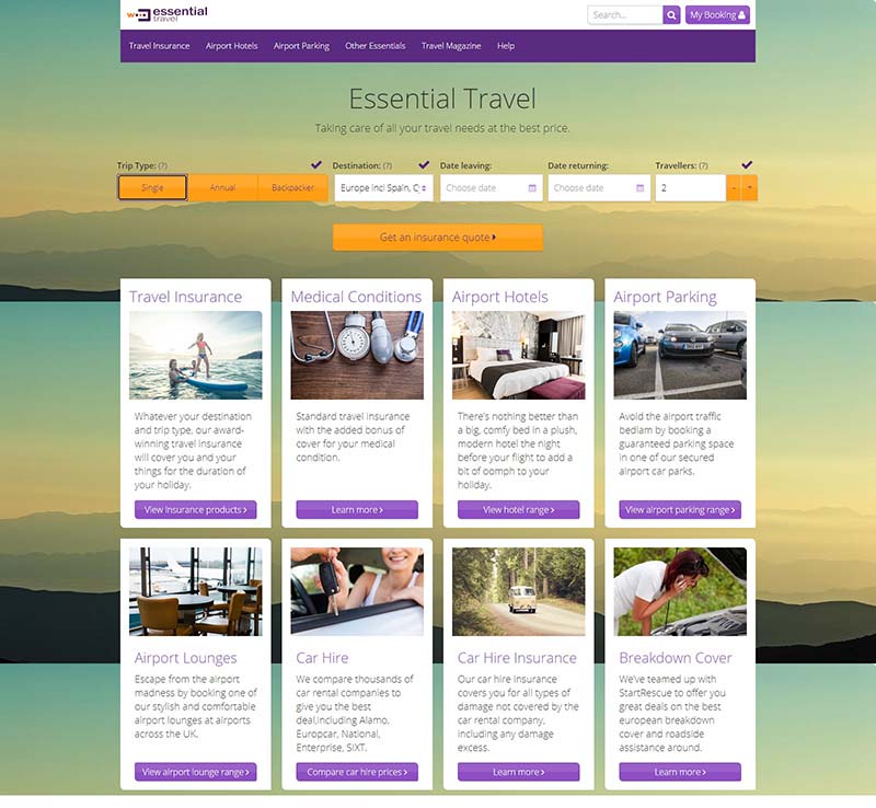 Essential Travel英国旅游保险在线预订网站