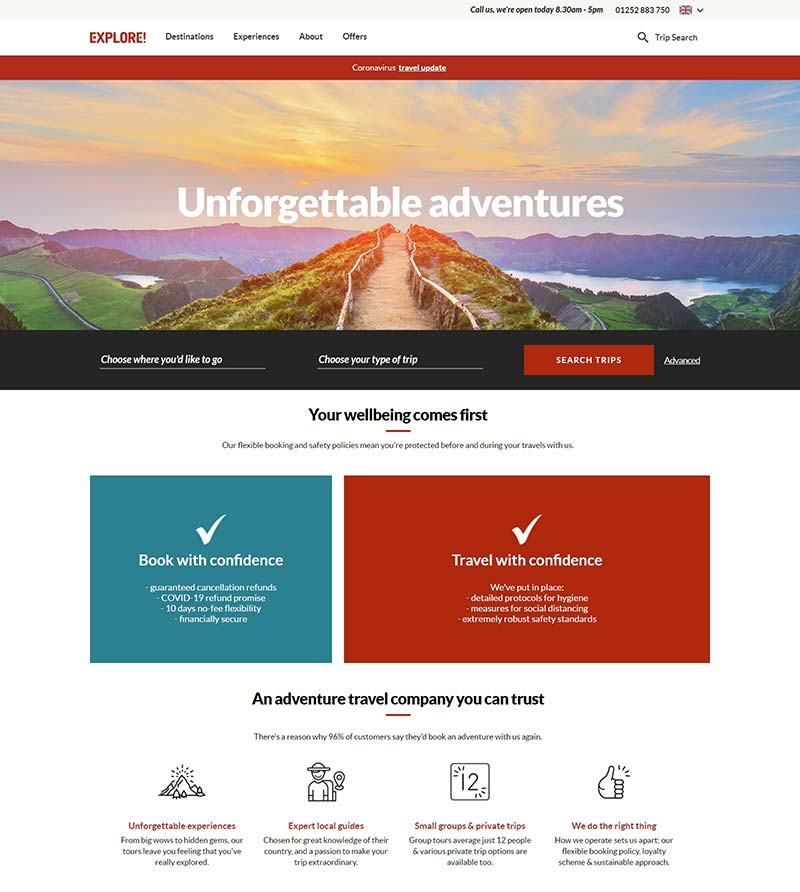 Explore 英国户外旅游探险预订网站