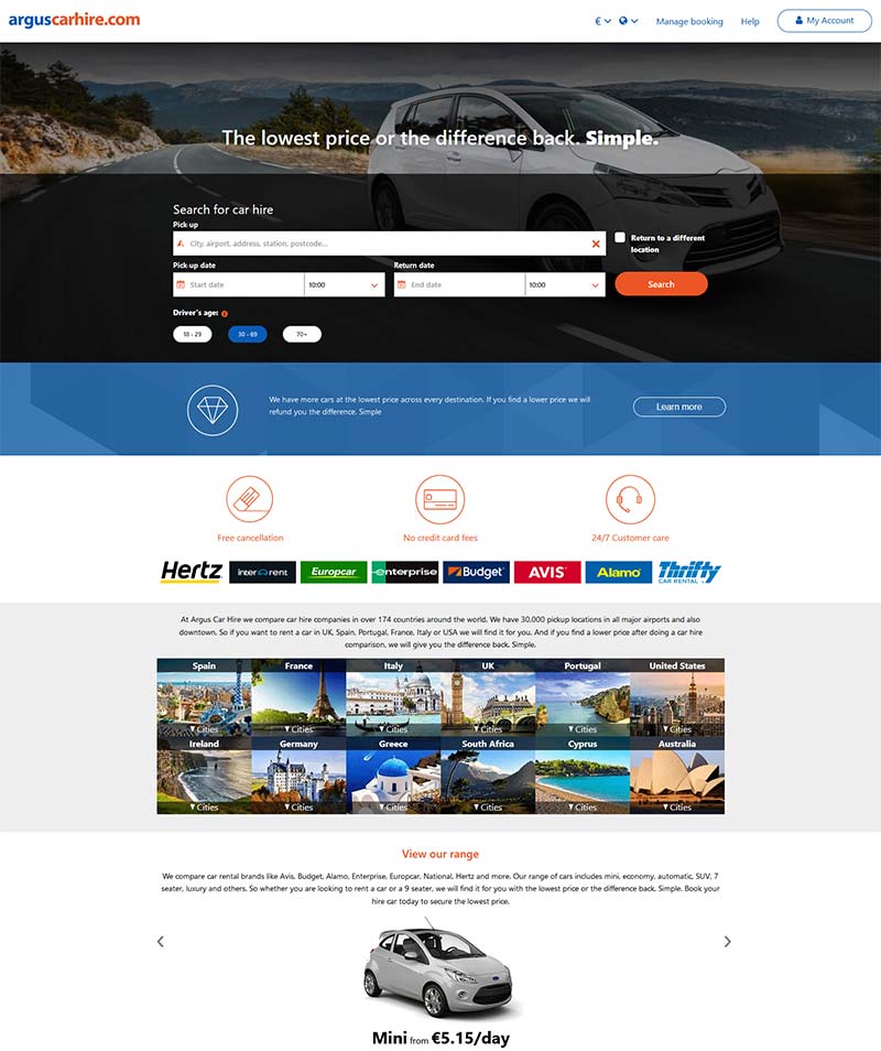 Argus Carhire 全球比价汽车租赁预订网站