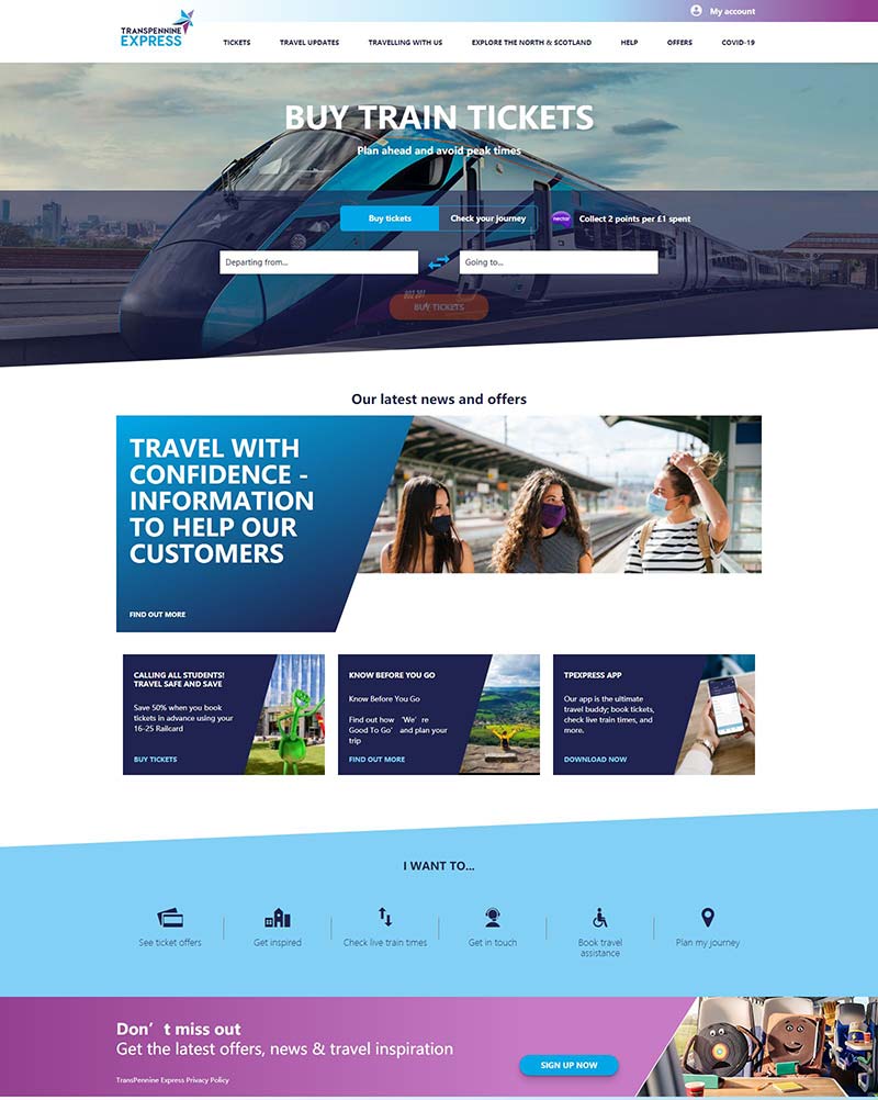 First TransPennine Express 英国特快列车旅行购票网站