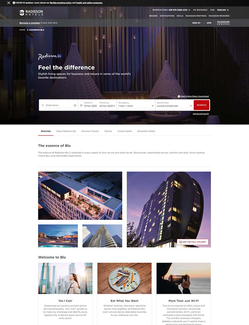 Radisson Blu  美国丽笙酒店预订网站