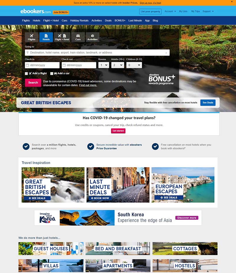 Ebookers UK 英国旅游出行及酒店预订网站