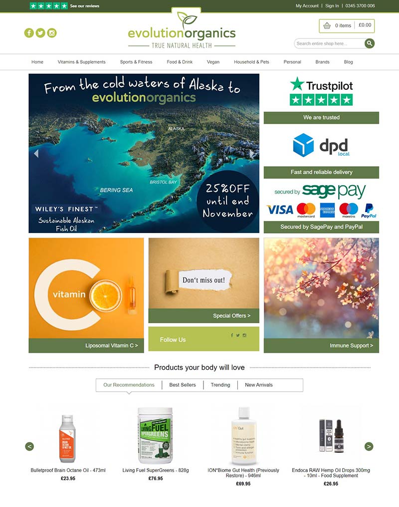 Evolutions Organics 英国健康食品及补充剂购物网站
