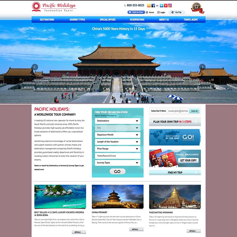 Pacific Holidays 美国亚太及拉美旅行预订网站