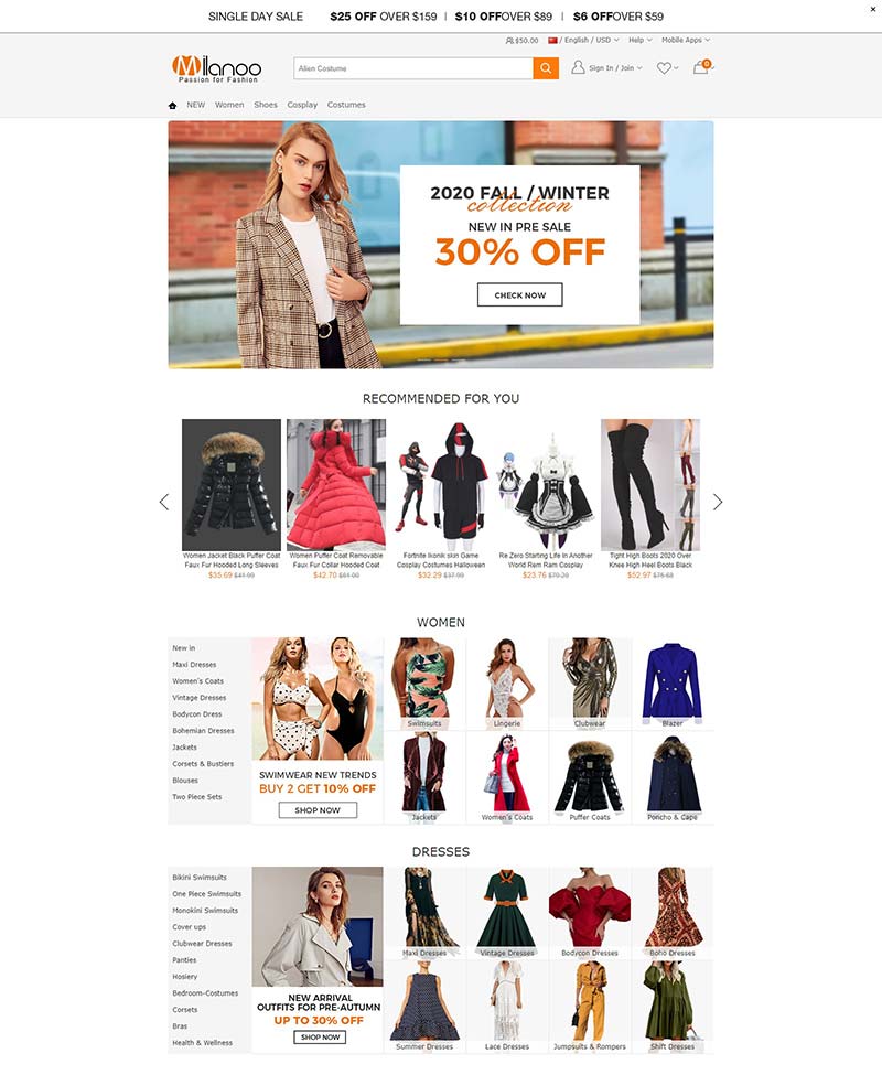 Milanoo 米兰网-全球时尚服饰品牌购物网站