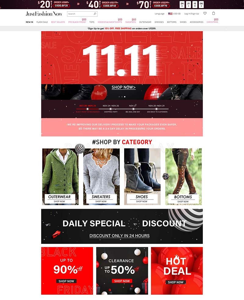 JustFashionNow  流行时尚服饰品牌购物网站