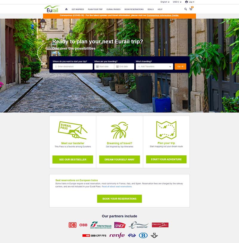 Eurail Global 欧铁通票旅行预定网站