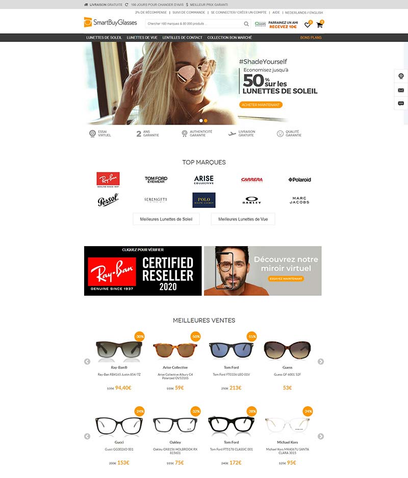 SmartBuyGlasses BE  比利时太阳镜品牌购物法国站