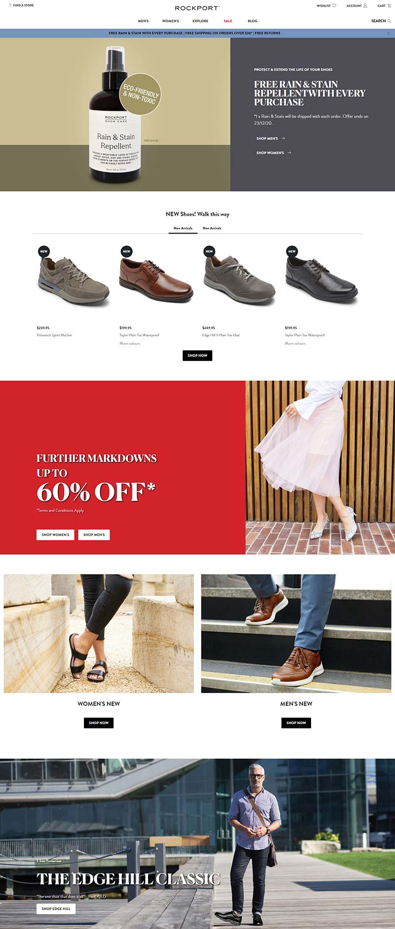 Rockport 美国高科技鞋履品牌网站