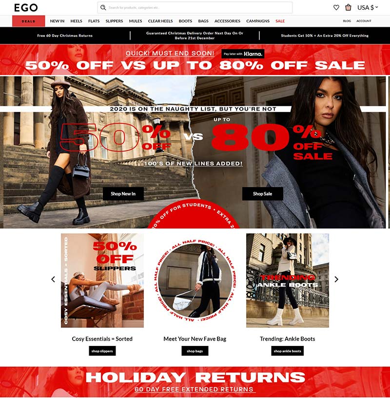 Ego Shoes 英国时尚鞋履品牌购物网站