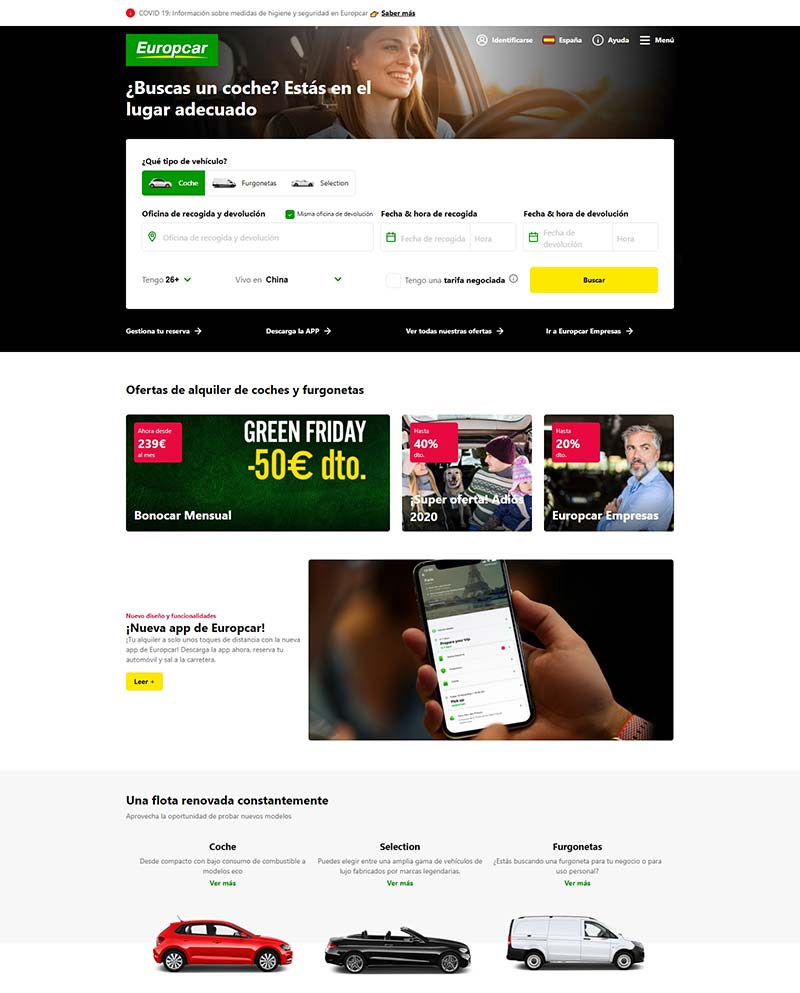 Europcar ES 西班牙在线租车预订网站