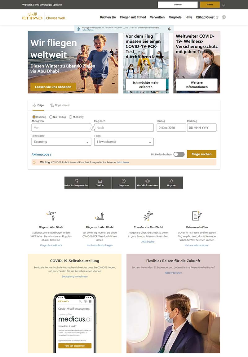 Etihad DE 阿联酋国家航空公司德国官网