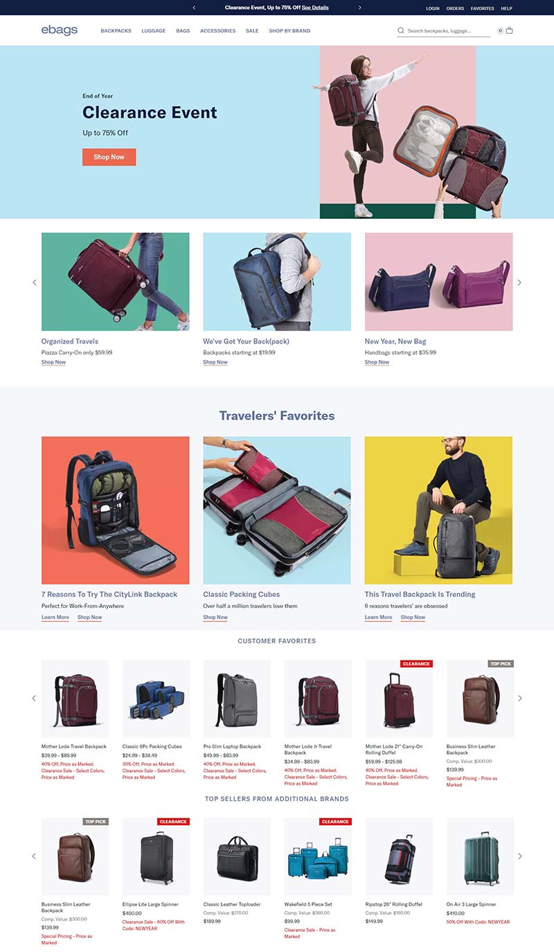 eBags 美国高档流行箱包品牌网站