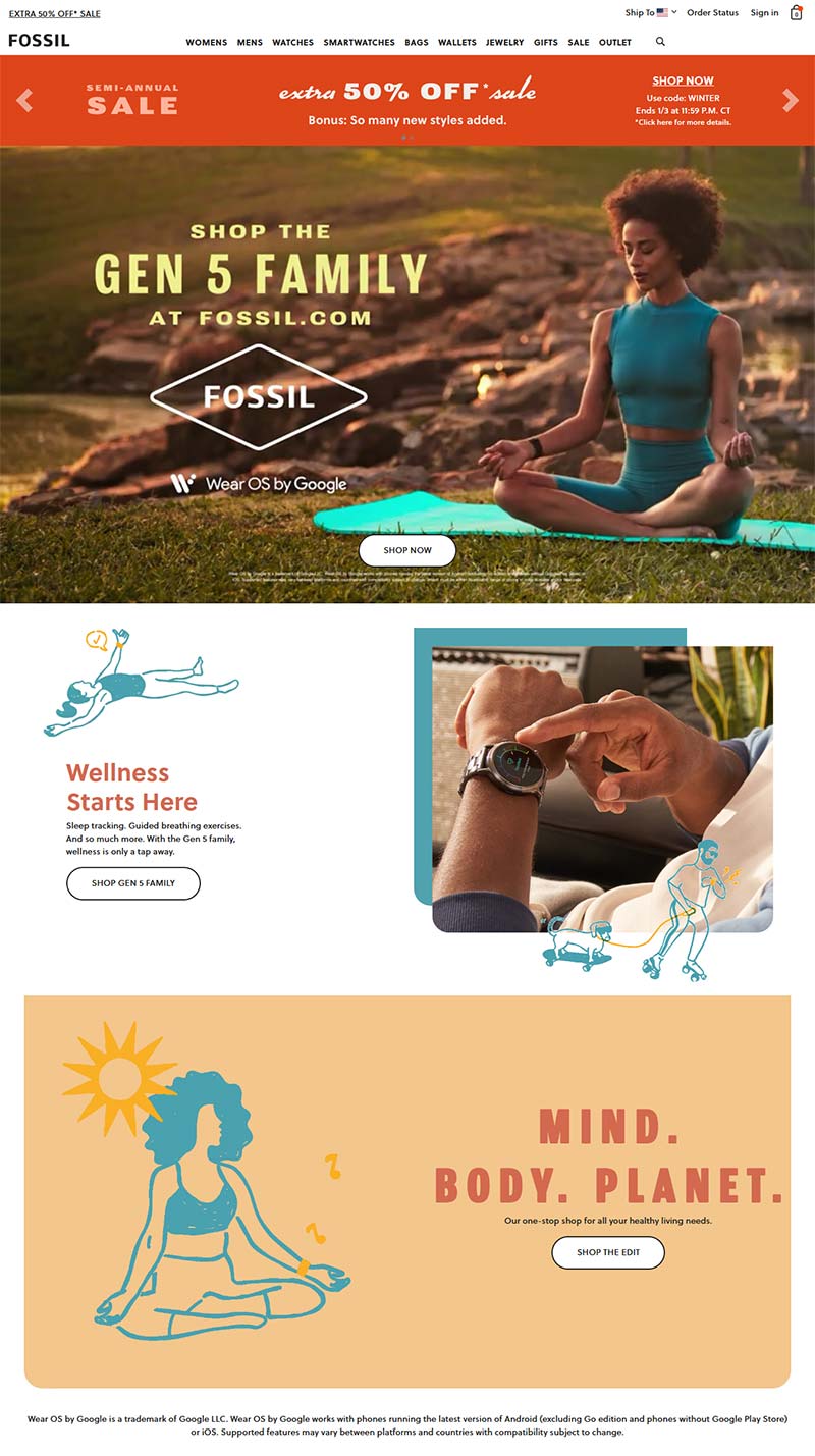 Fossil 美国时尚手表品牌网站