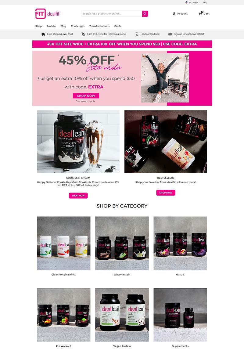 Idealfit US  美国女性健康及健身品牌购物网站
