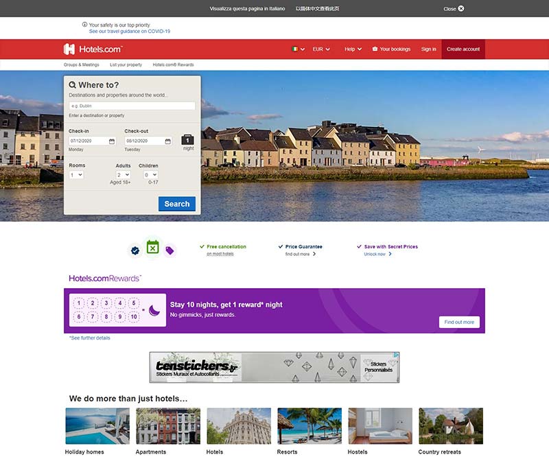 Hotels.com IE 好订网-全球酒店住宿预定爱尔兰站