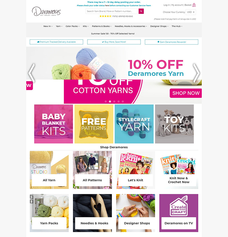 Deramores 英国针织和钩针用品在线购物网站