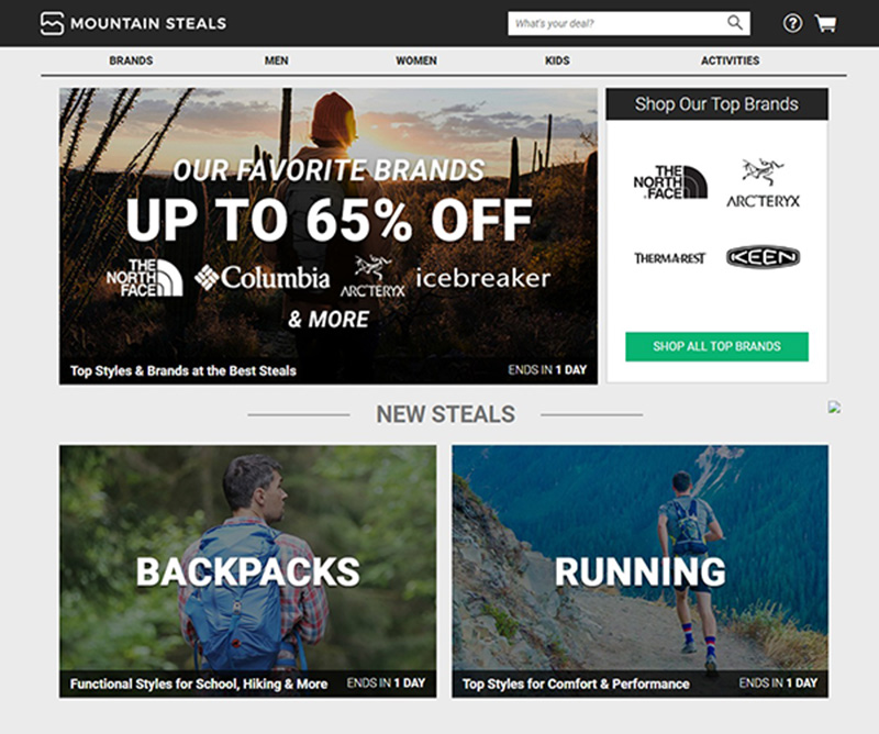 MOUNTAIN STEALS 户外商品促销网站