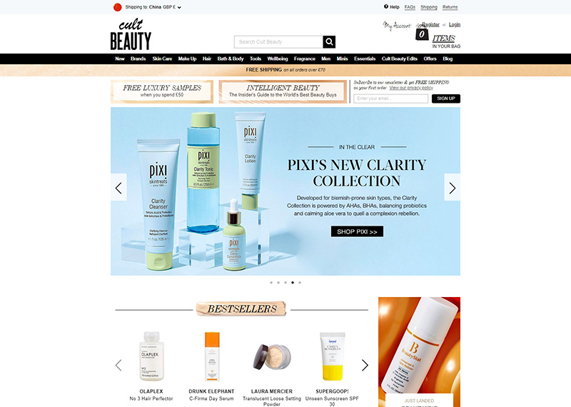 Cult beauty  英国品牌美妆护肤品网站