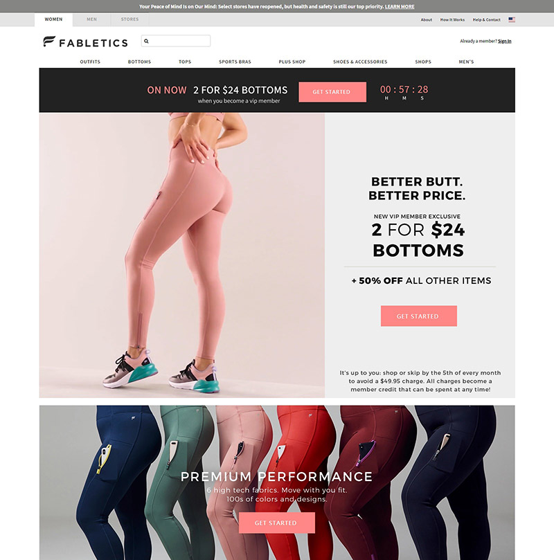 Fabletics 品牌女性运动服饰零售网站