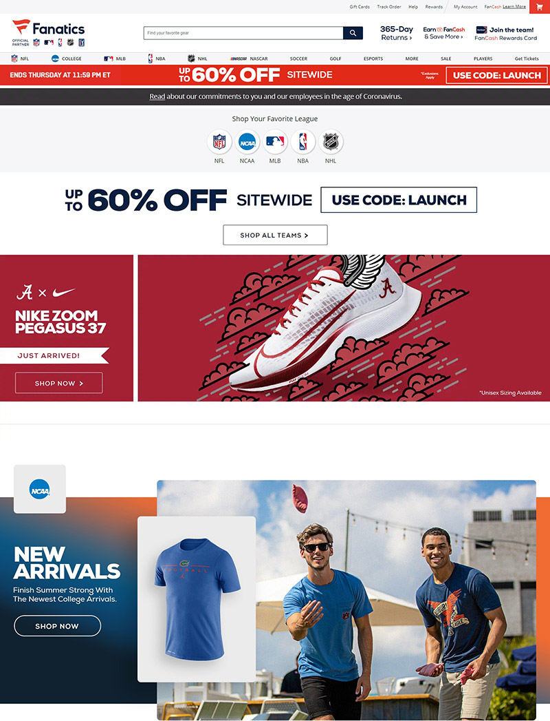 Fanatics 美国体育联盟官方直营网站