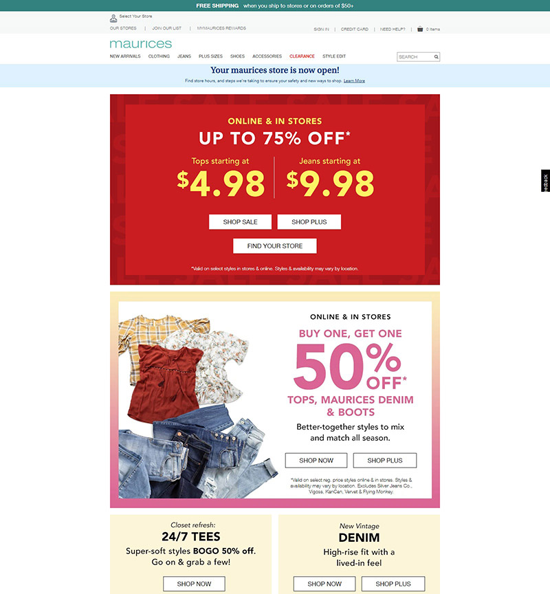 Maurices 品牌女装购物网站