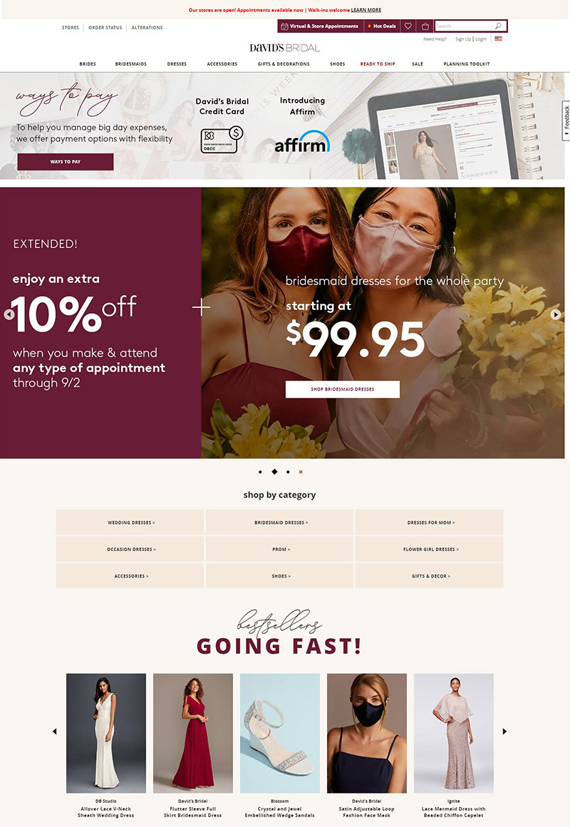 David's Bridal  美国品牌婚纱饰品海淘网站