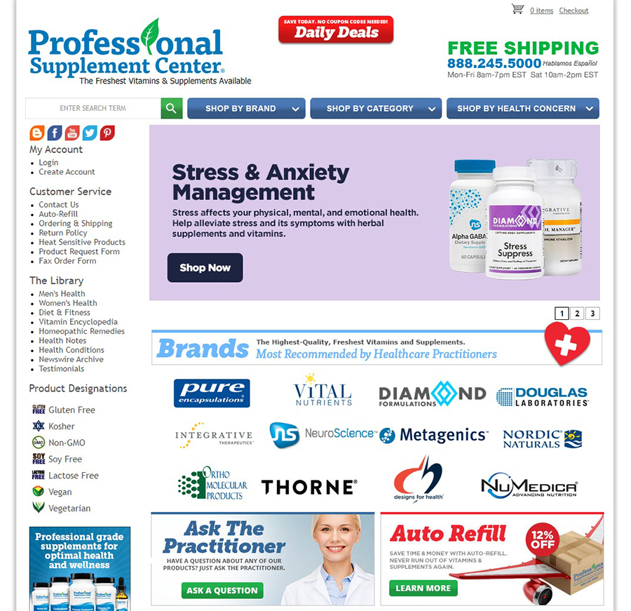  Professional Supplement Center 知名保健品零售网站
