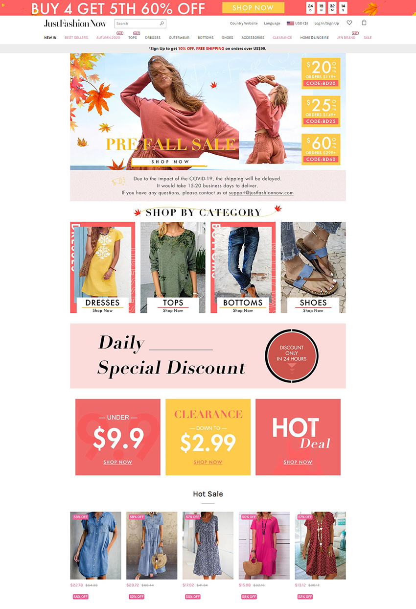 JustFashionNow UK  流行时尚服饰品牌网站