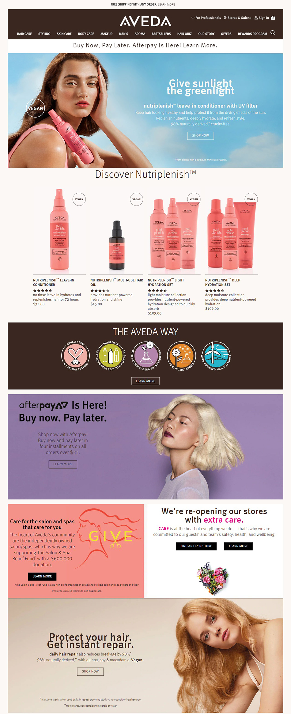 Aveda Corporation 全球知名美发及护肤品牌网站