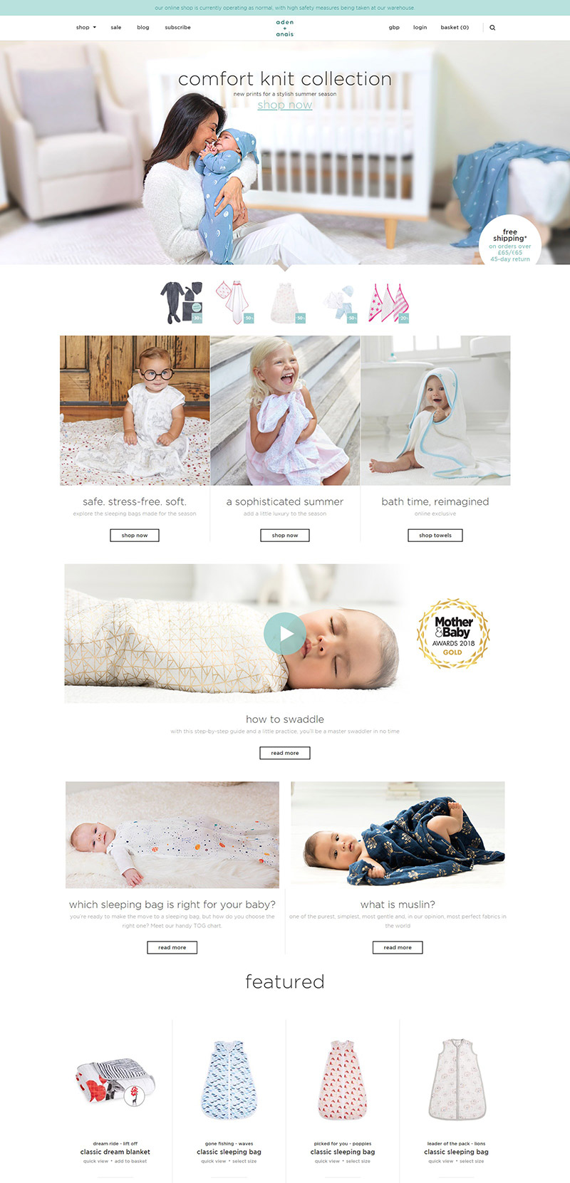 Aden & Anais 美国专业婴幼包巾品牌网站