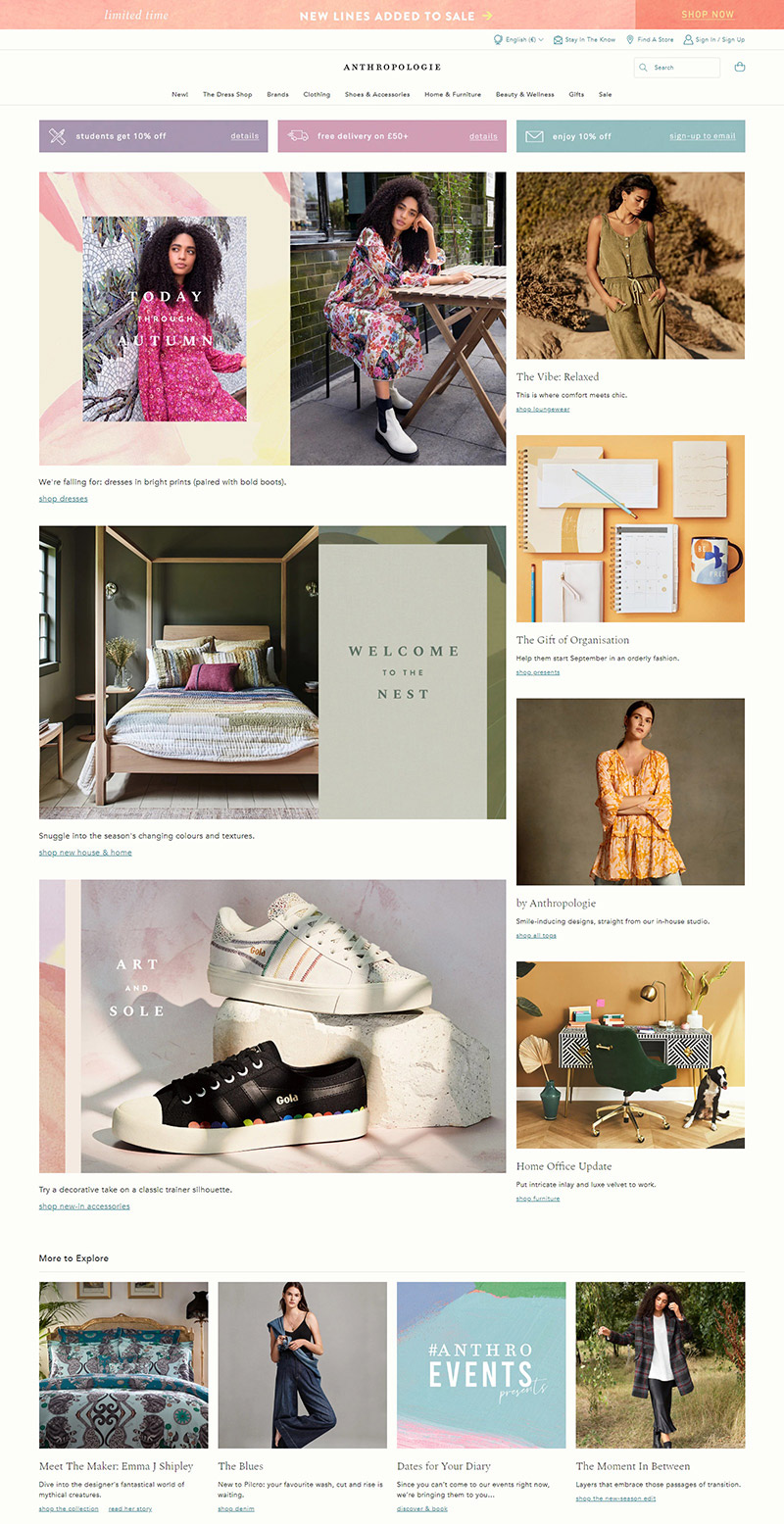 Anthropologie 美国时尚休闲服饰品牌网站