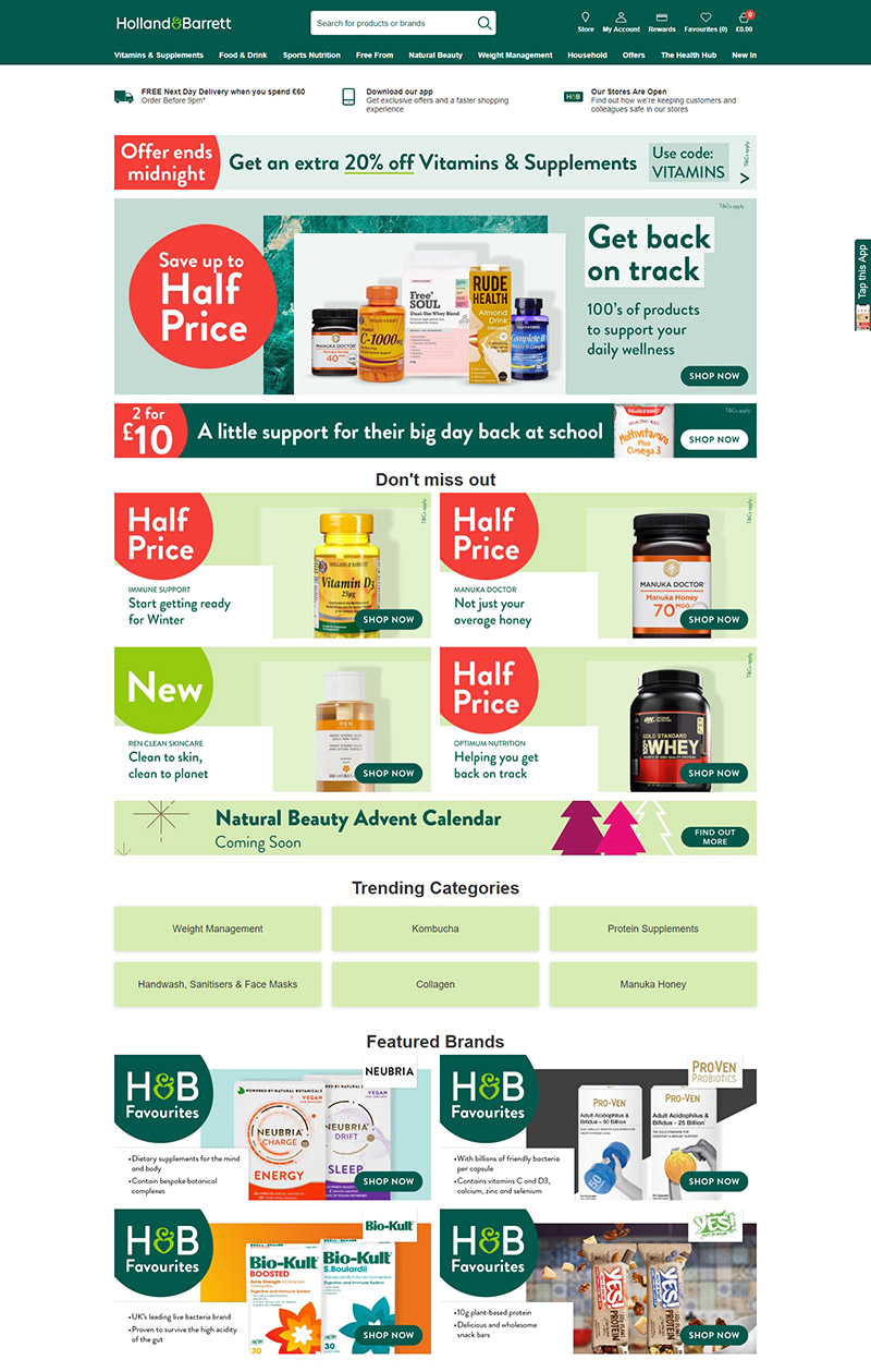 Holland & Barrett 英国百年健康产品品牌网站