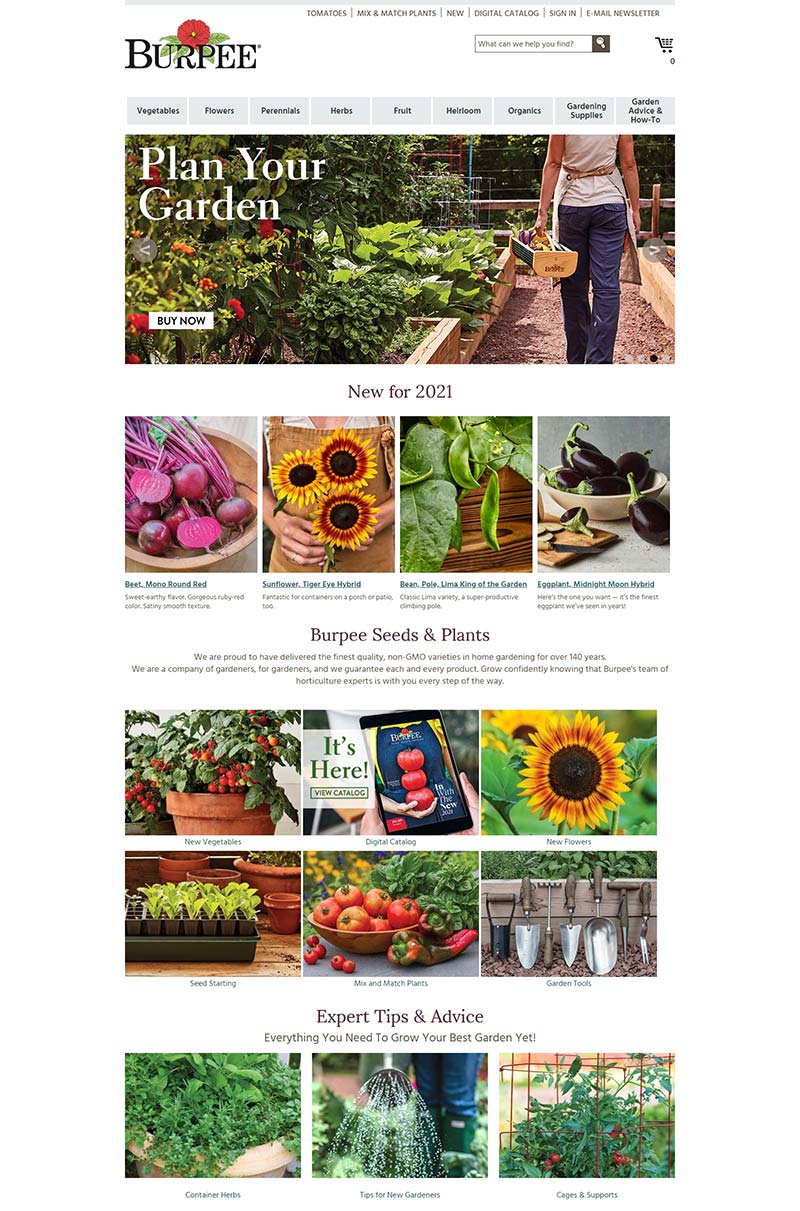 Burpee Gardening 美国园艺工具与植物种子购物网站