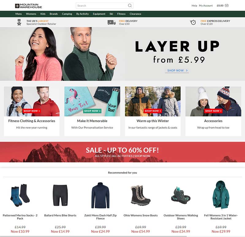 Mountain Warehouse UK 英国户外装备品牌网站