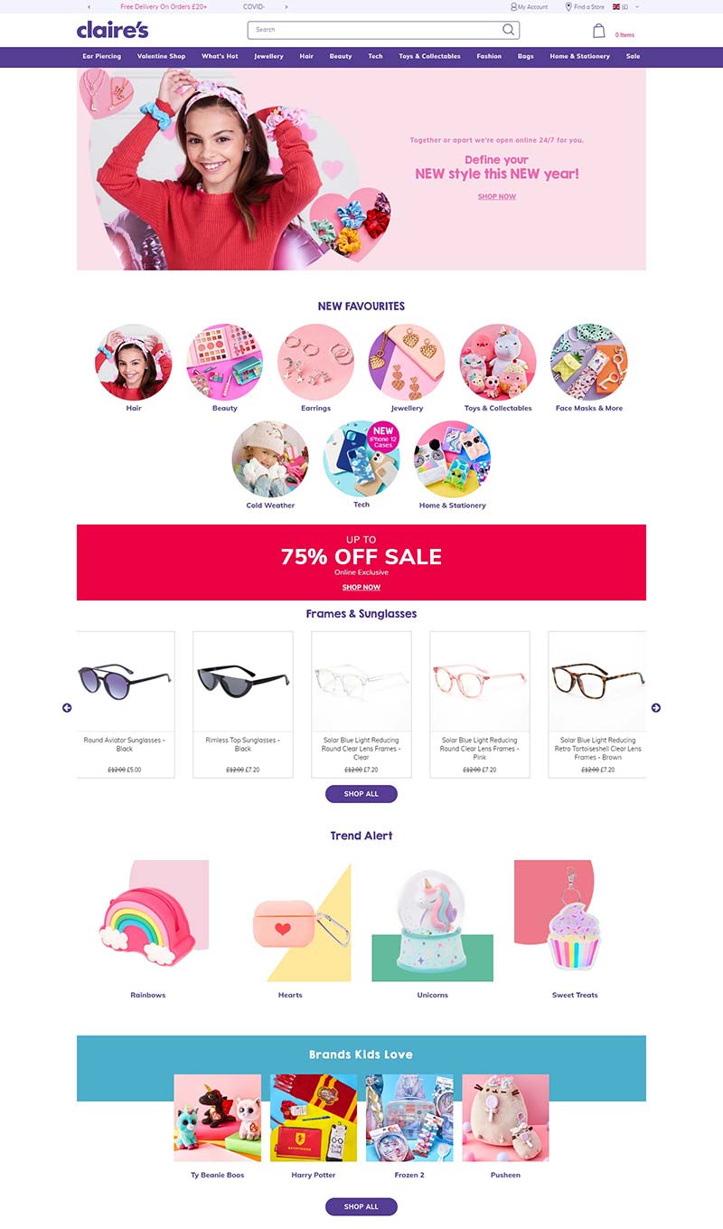 Claire's 美国品牌饰品购物网站