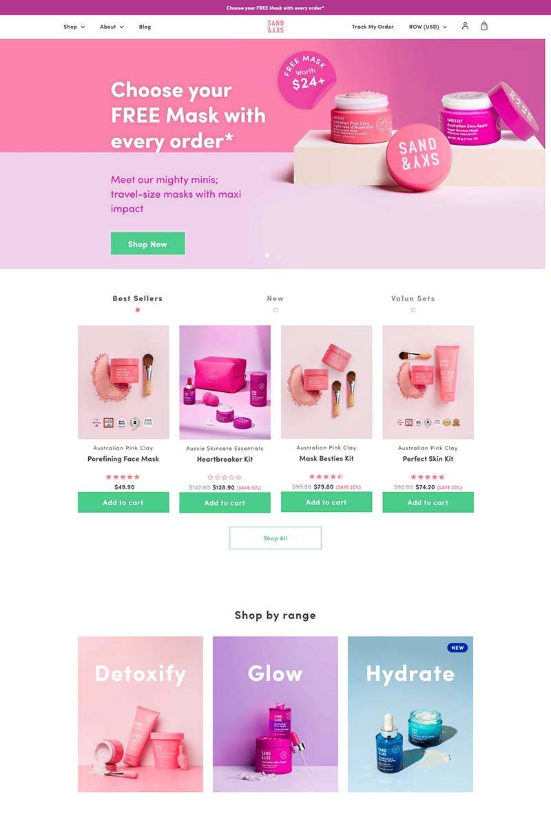 Sand & Sky 澳大利亚网红粉泥面膜品牌网站