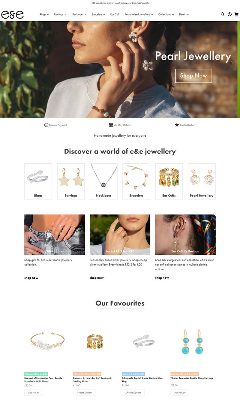 E&e Jewellery 英国品牌银饰海淘网站