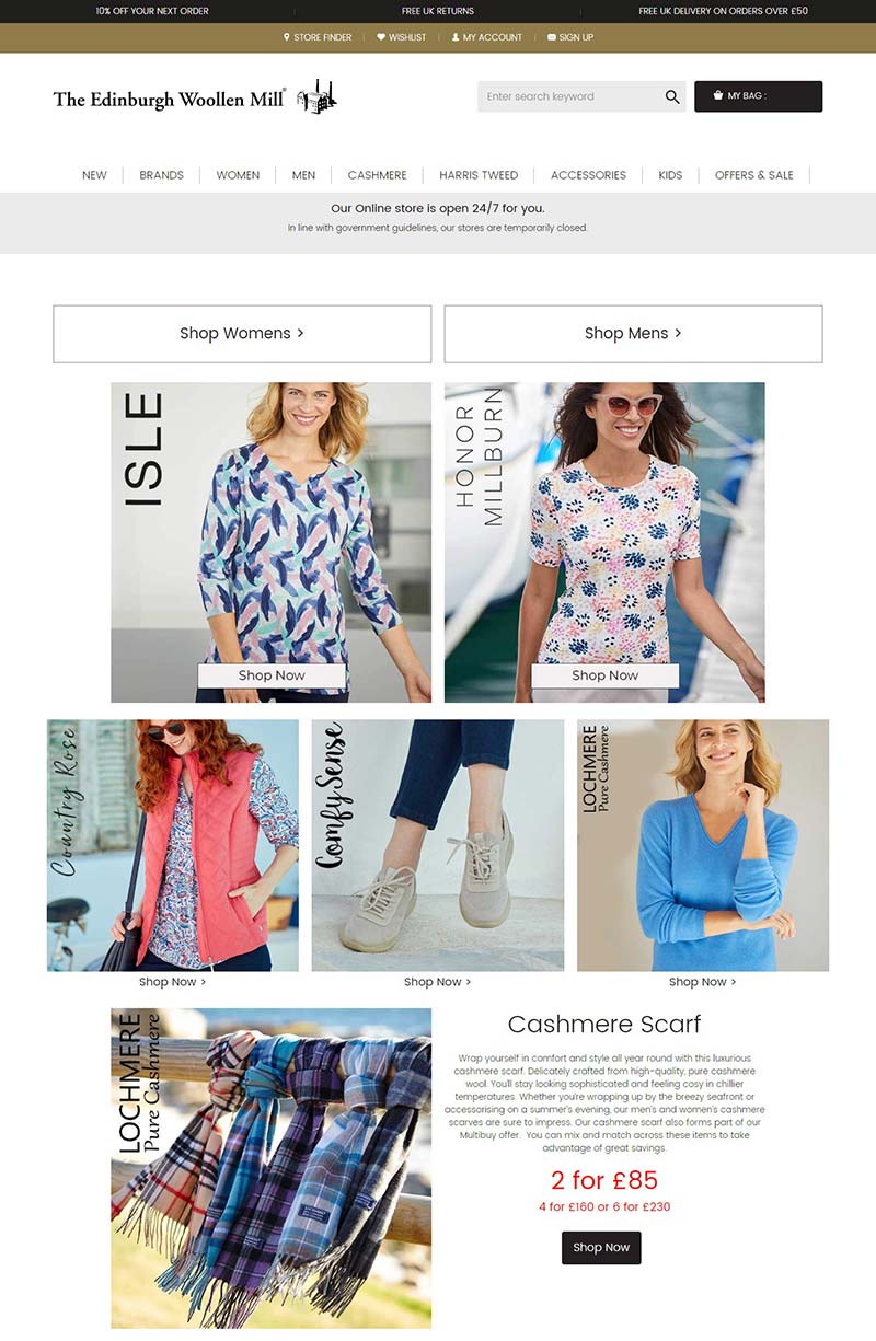 EWM-Edinburgh Woollen Mill 英国羊绒制品品牌网站
