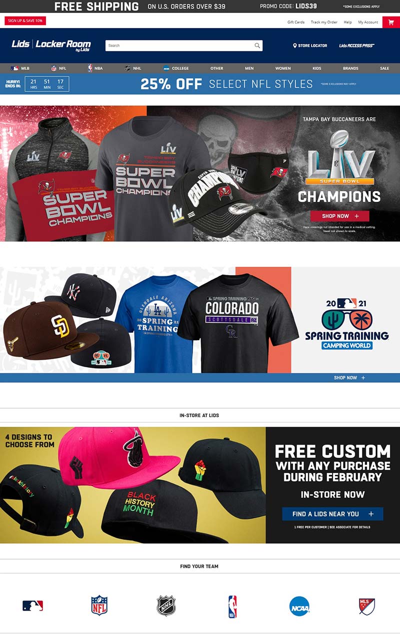 Lids 美国时尚帽子品牌网站