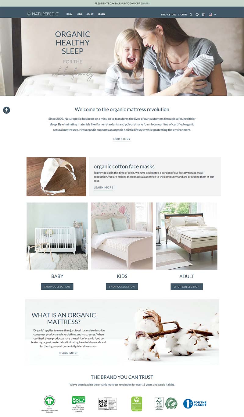 Naturepedic 美国有机床垫品牌网站