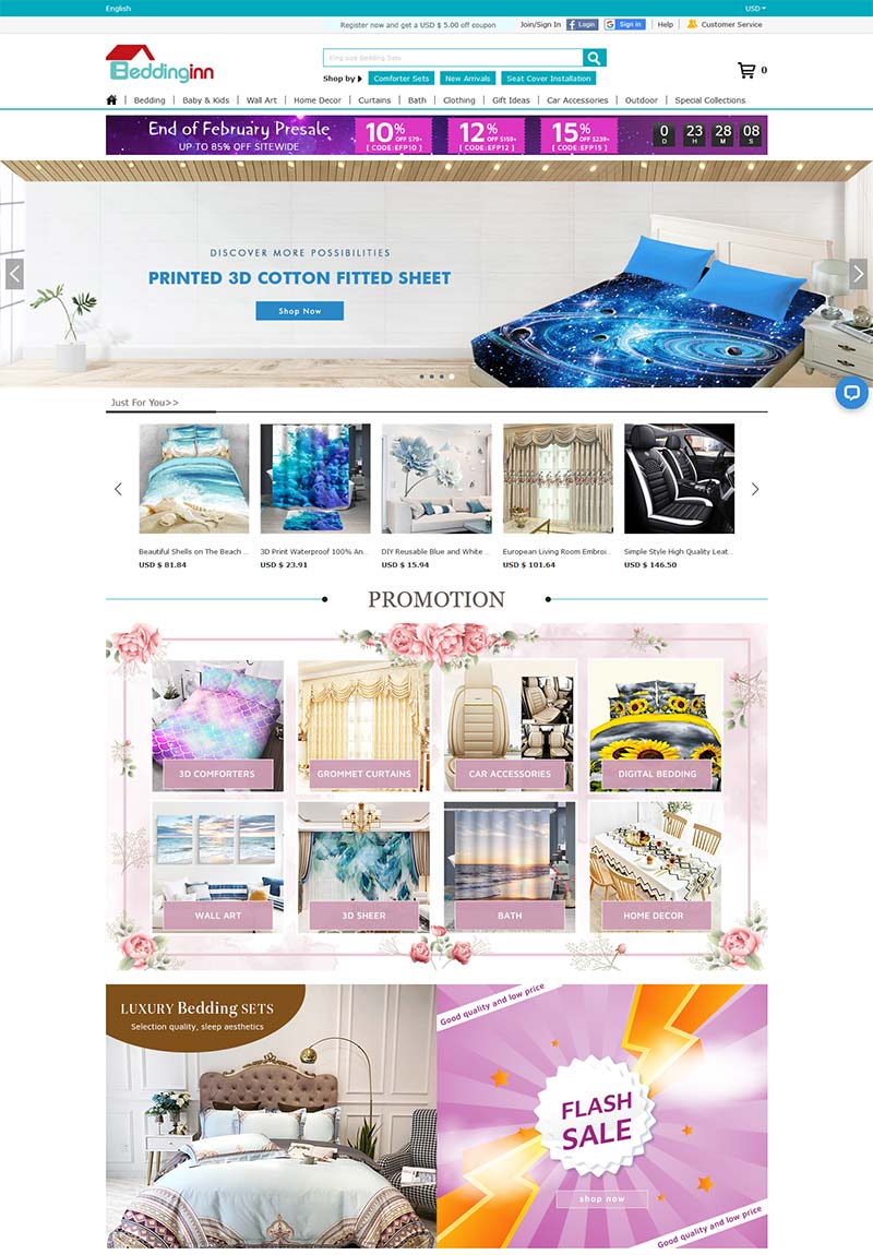 BeddingInn 美国家居床上用品购物网站