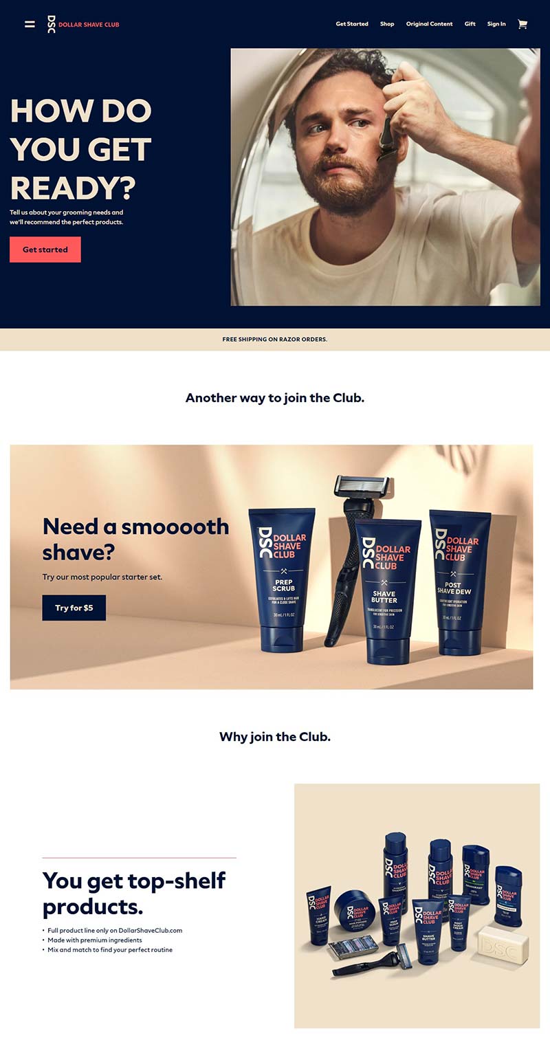 Dollar Shave Club 美国男性护理产品购物网站