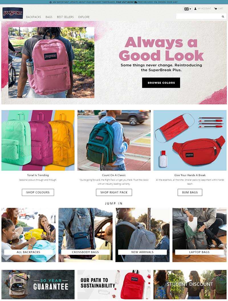 Jansport UK 美国流行背包品牌英国网站