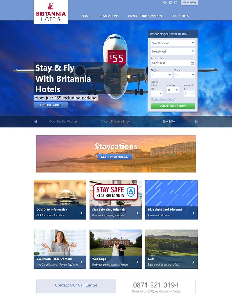 Britannia Hotels 英国品牌私人连锁酒店预定网站