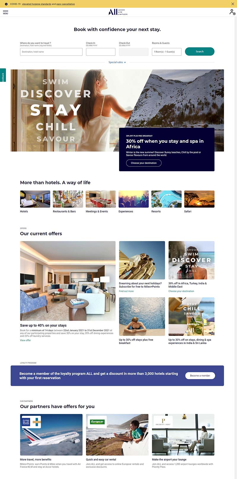Accor Hotels 法国雅高酒店品牌预订网站