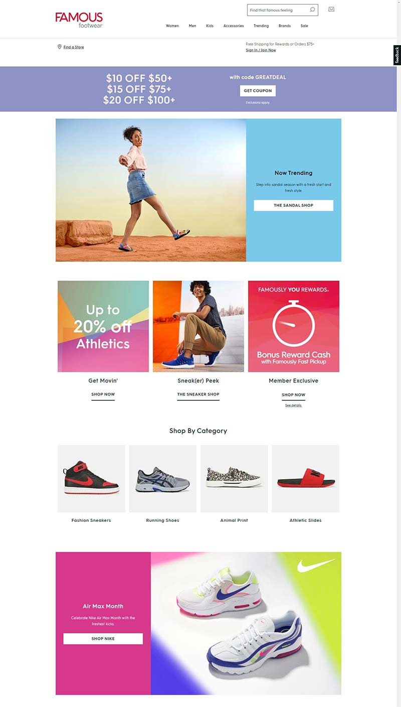 Famous Footwear 美国品牌鞋履购物网站