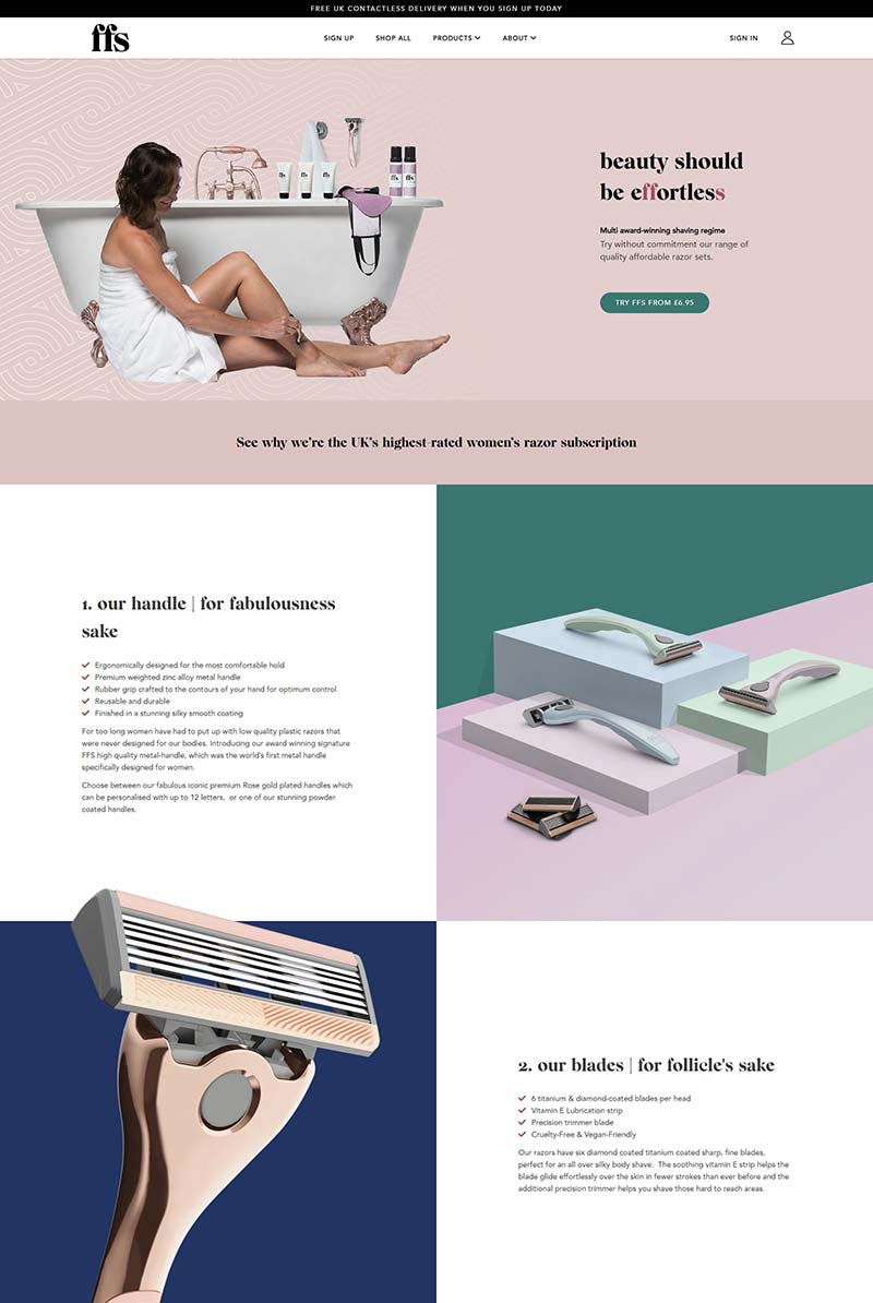 Friction Free Shaving 英国FFS女性剃须刀品牌网站